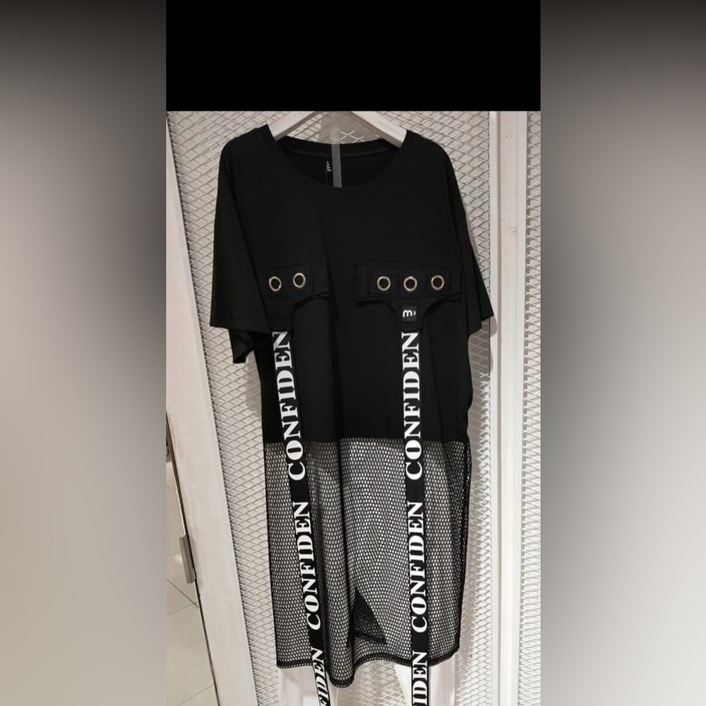 MG Mango Cyberpunk Mall Goth Emo Clubwear Black Mesh Grommet Oversized Dress